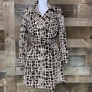 JW Brown White Geometric Print Trench Jacket SZ S